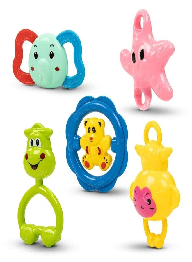 GRAPHENE Plastic 5 Pcs Rattles Toys Set for Baby Colourful Rattle Teether Set Non Toxic Shake & Grab Rattle Set Gift for New Born Kids Toddlers & Infants 3-12 Months Boy Girl - Image 1